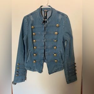 Free People Fitted Military Denim Jacket